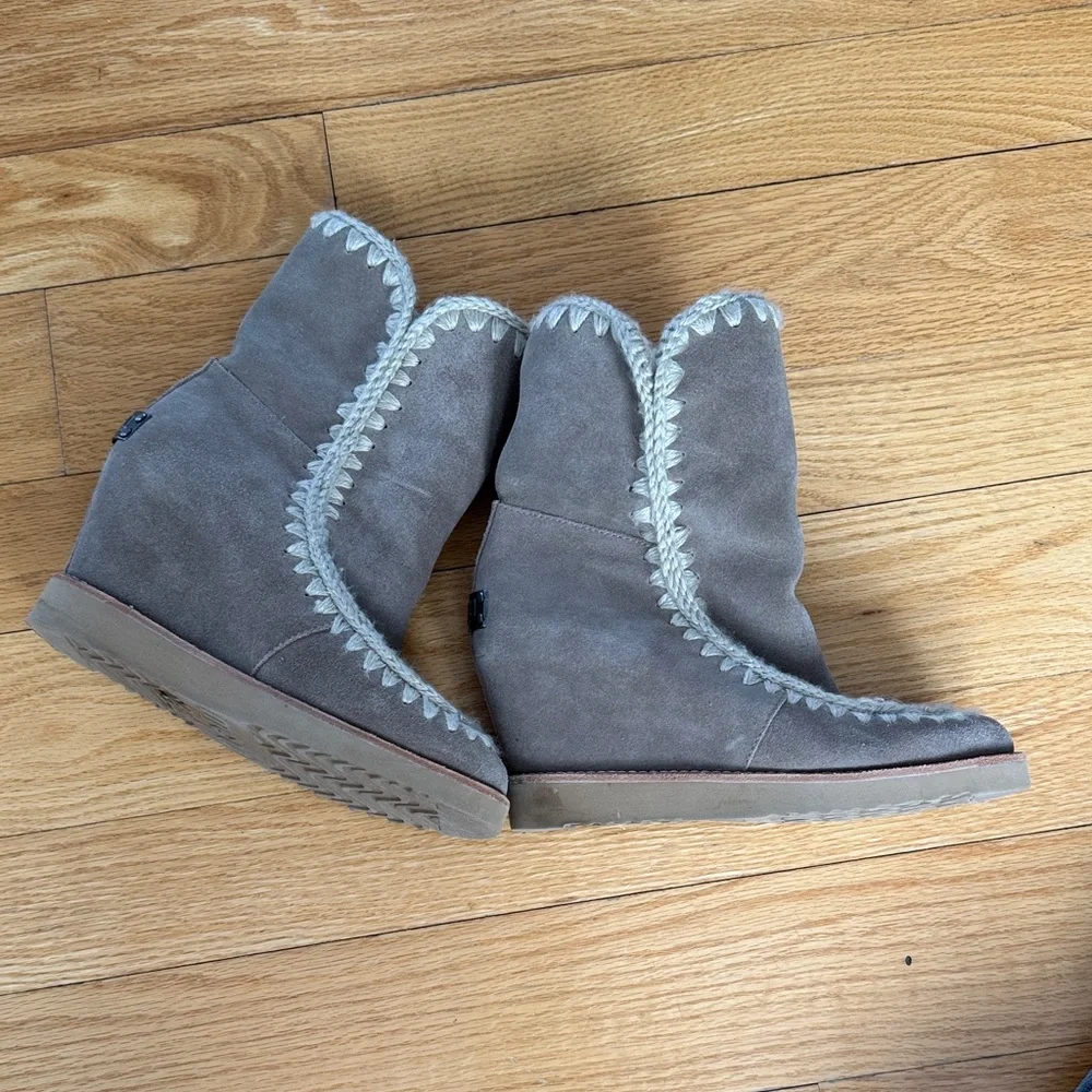 Mou Gray Suede Wedge Boots - Picture 1 of 11